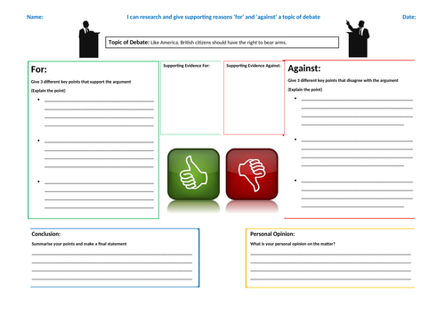 KS4 SEN - English - Speaking - Debates - For & Against - Templates