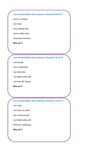 KS4 SEN - English - Writing - Word Types - Character Clues