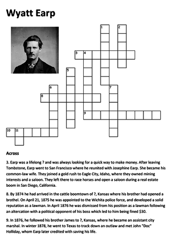Wyatt Earp Crossword Teaching Resources