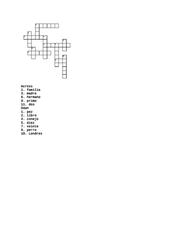 Spanish starter activity - crossword