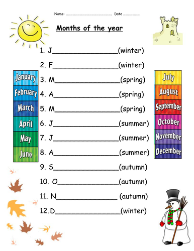 seasons and months 3 differentiated worksheets teaching resources