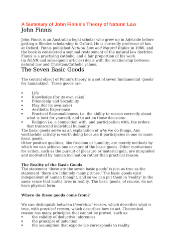 Theme 2 Deontological Ethics - John Finnis