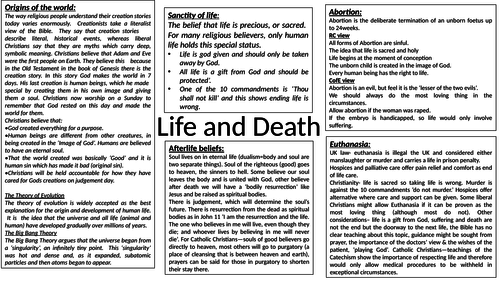 Knowledge Organiser for Life and Death - RS GCSE
