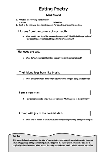 Eating Poetry (Mark Strand) - Lesson plan and worksheet