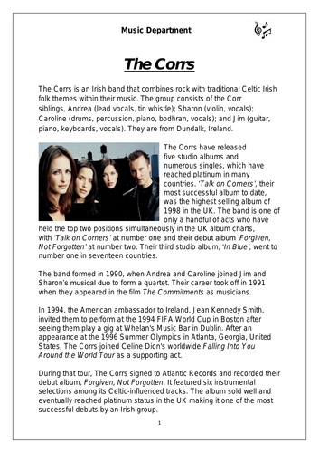 Ks3 Celtic Music Cover Resource - The Corrs