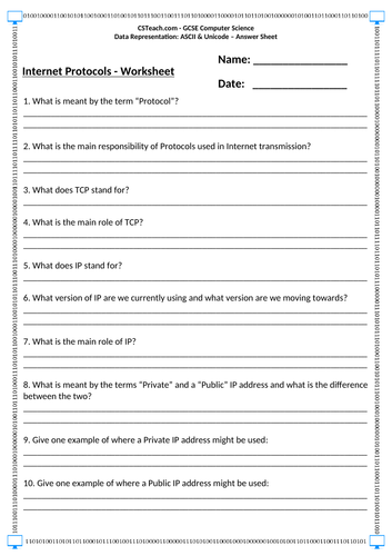 Level 2 BTEC I&CT - U1LAB - Network Protocols - Worksheet