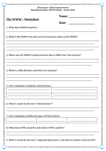 Level 2 BTEC I&CT - U1LAB - The WWW - Worksheet