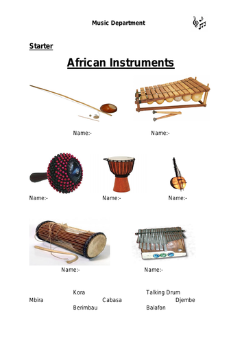 Ks3 Music - African Instruments Starter | Teaching Resources
