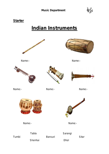 Ks3 Music - Indian Instruments Starter | Teaching Resources