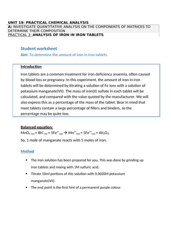 Determining the Fe content of iron tablets
