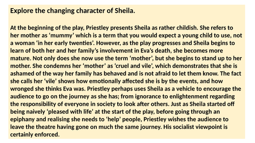 An Inspector Calls Exemplar Top Level Paragraph