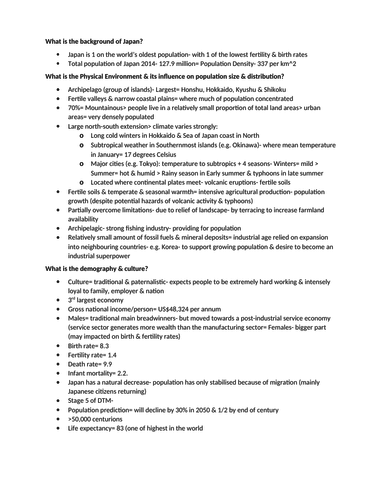 NEW AQA GEOG HUMAN- POP & ENV CASE STUDY NOTES- GRADE A