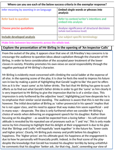 Top Level 'An Inspector Calls' Exemplar Essay: Mr Birling