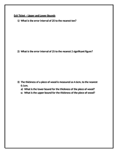 Exit Ticket - Upper and Lower Bounds