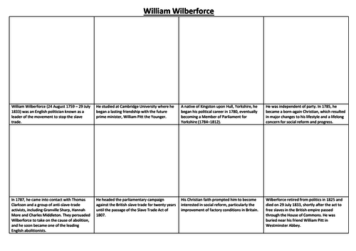 William Wilberforce Comic Strip and Storyboard