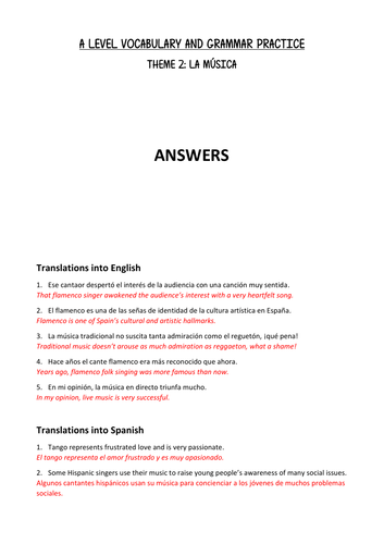 A Level Spanish vocabulary - La música
