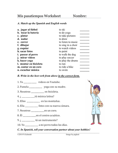 Download Mis Pasatiempos My Hobbies Spanish Worksheet Teaching Resources