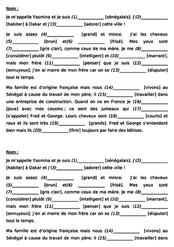 Test on present and adjectives