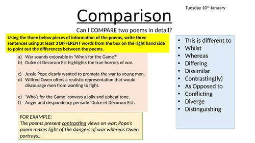 War Poetry: Dulce et Decrorum Est/Who's For the Game Comparison