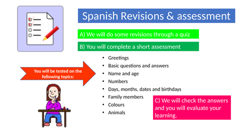 Spanish Basics- Quiz and assessment.