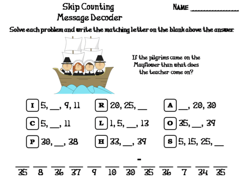 Skip Counting by 2, 3, 4, 5, 10 Thanksgiving Math Activity