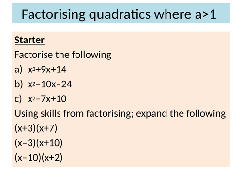 Factorising quadratics where a>1 | Teaching Resources
