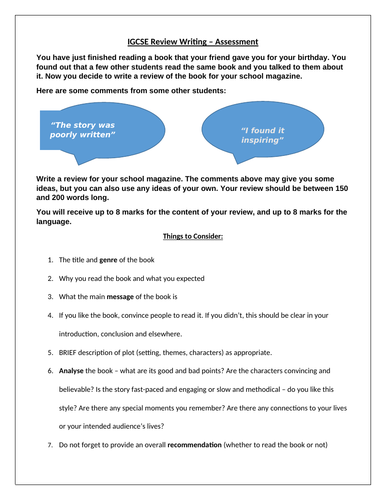 igcse esl book review samples