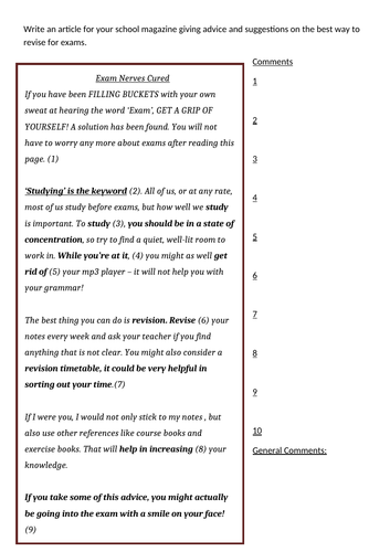 IGCSE ESL Advice Article Response Analysis