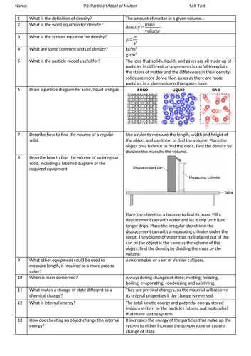 Particle Model GCSE Revision Physics Unit 3 - Self Assessment Questions ...