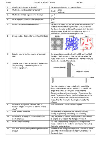 Particle Model GCSE Revision Physics Unit 3 - Self Assessment Questions