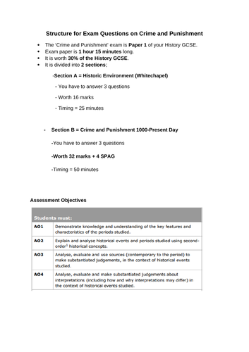 Edexcel 9-1 Crime and Punishment -Exam Question Structure