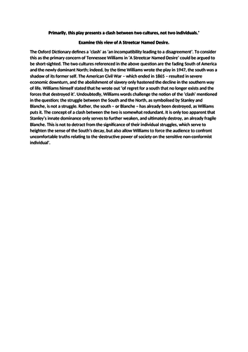 'A Streetcar Named Desire' Exemplar Introduction- A-Level