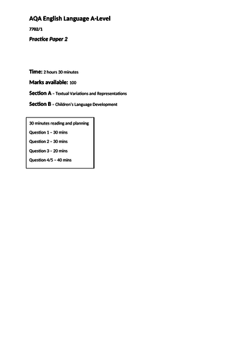 AQA English Langauge A-Level Paper One Practice (2) 7702/1
