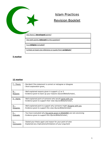 Islamic Practices Revision Workbook AQA Spec A Teaching Resources