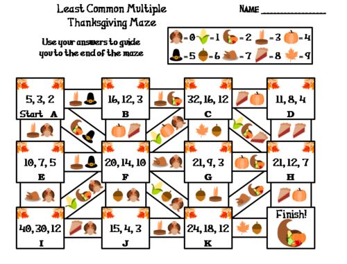 Least Common Multiple Activity: Thanksgiving Math Maze