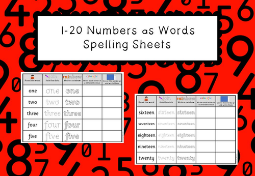 Numbers as Words 1 to 20 - Spelling Sheets (Cursive Included)