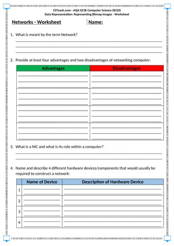 GCSE Computer Science - Networks  - Worksheet