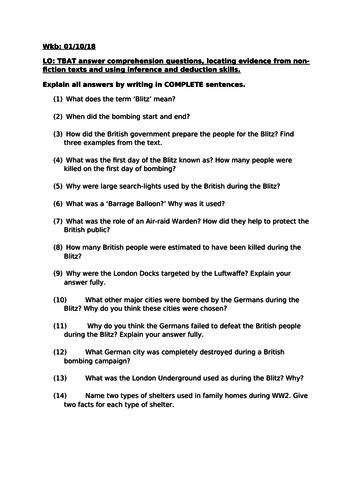 World War II Non Chronological Report Writing Year 6