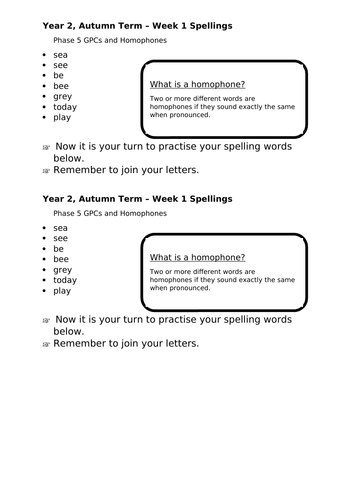 No Nonsense Spellings - Year 2 - Autumn Term - Week 1 Lesson Resources