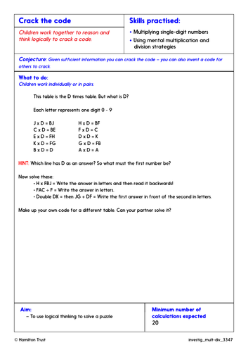 Problem Solving Investigation: Times tables; x and ÷ (Year 3 Multiplication and Division)