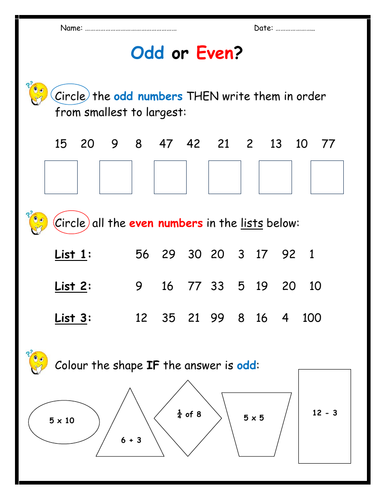 Odd or Even Worksheet by Lresources4teachers | Teaching Resources