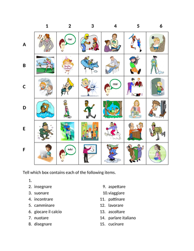 Attività (Activities in Italian) Find it Worksheet