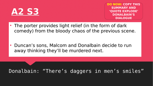 Macbeth Act 2 Scene 3 - Donalbain, Daggers and Smiles. Quote analysis and high ability model answer.