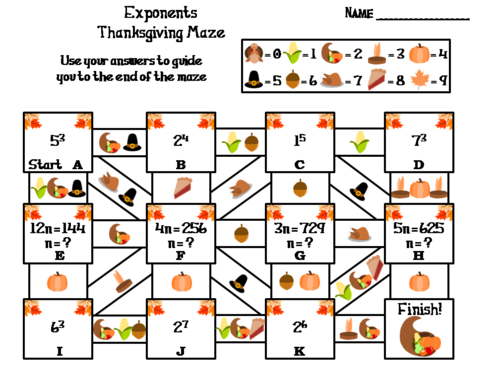 Exponents Activity: Thanksgiving Math Maze