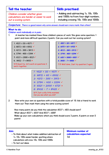 Problem Solving Investigation Add Subtract Powers Of 10 Nos 1000 Year 4 Place Value Teaching Resources