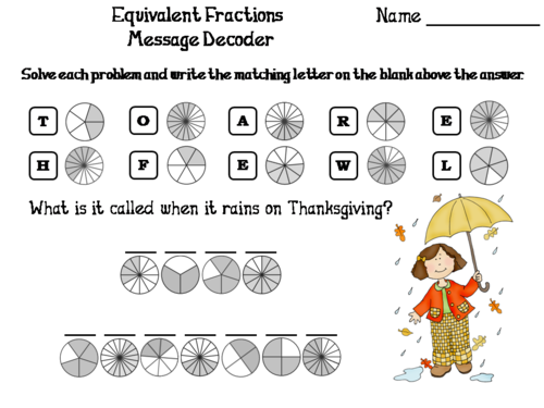 Equivalent Fractions Thanksgiving Math Activity: Message Decoder