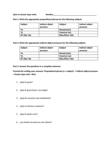 Quiz on gustar type verbs