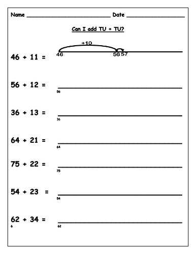 Add Two 2 Digit Numbers On A Number Line Not Crossing 10 Barrier Teaching Resources