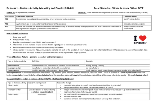 Business 1 revision booklet - GCSE OCR Business 9-1