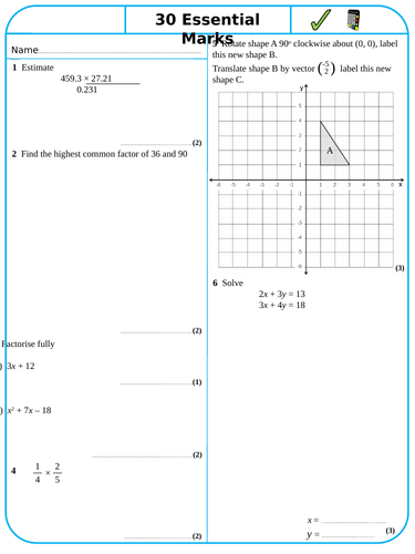 30 Essential Marks - Free Sample - Maths GCSE Revision Sheets - Higher Tier